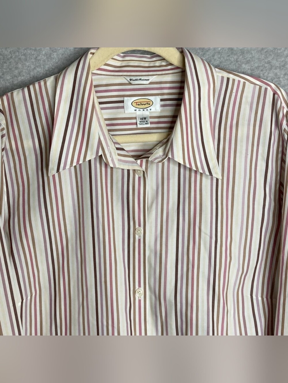 Talbots Cream and Pink Striped Button-Down Shirt